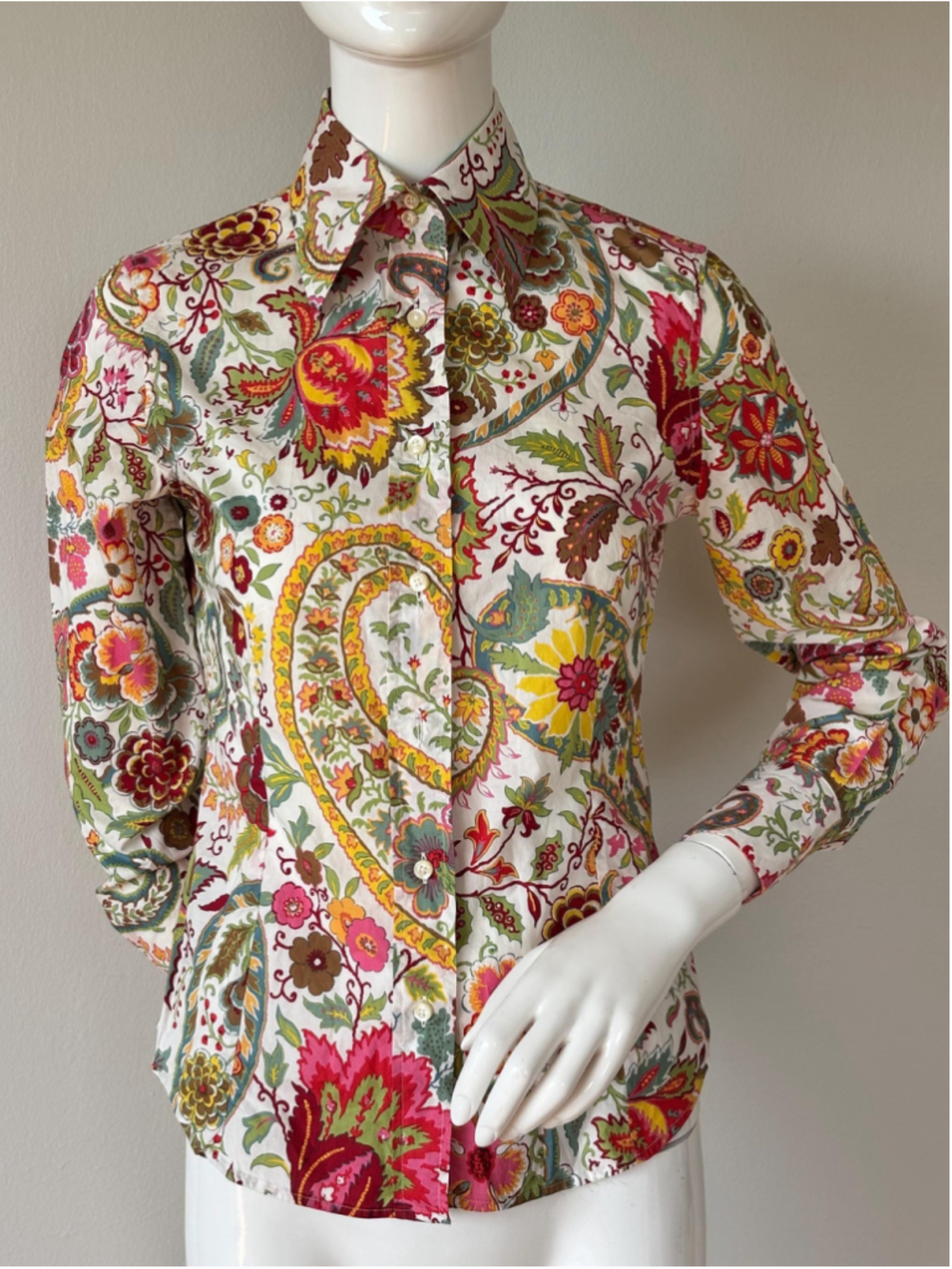 Vintage ETRO Milano Floral Paisley Cotton Shirt Blouse